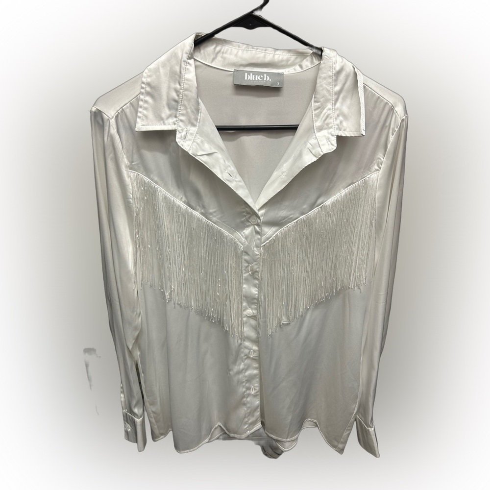 BlueB fringe silk button up